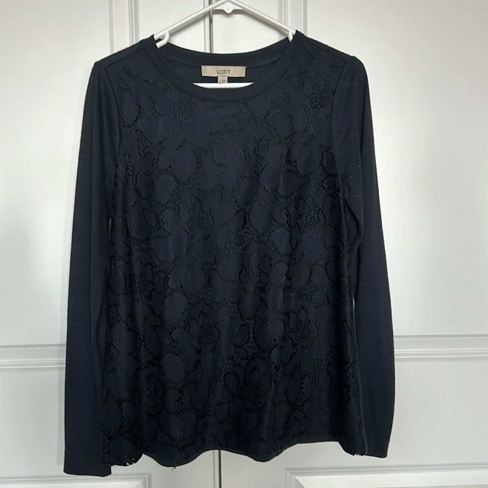 LOFT Navy Blue Floral Pattern Shirt